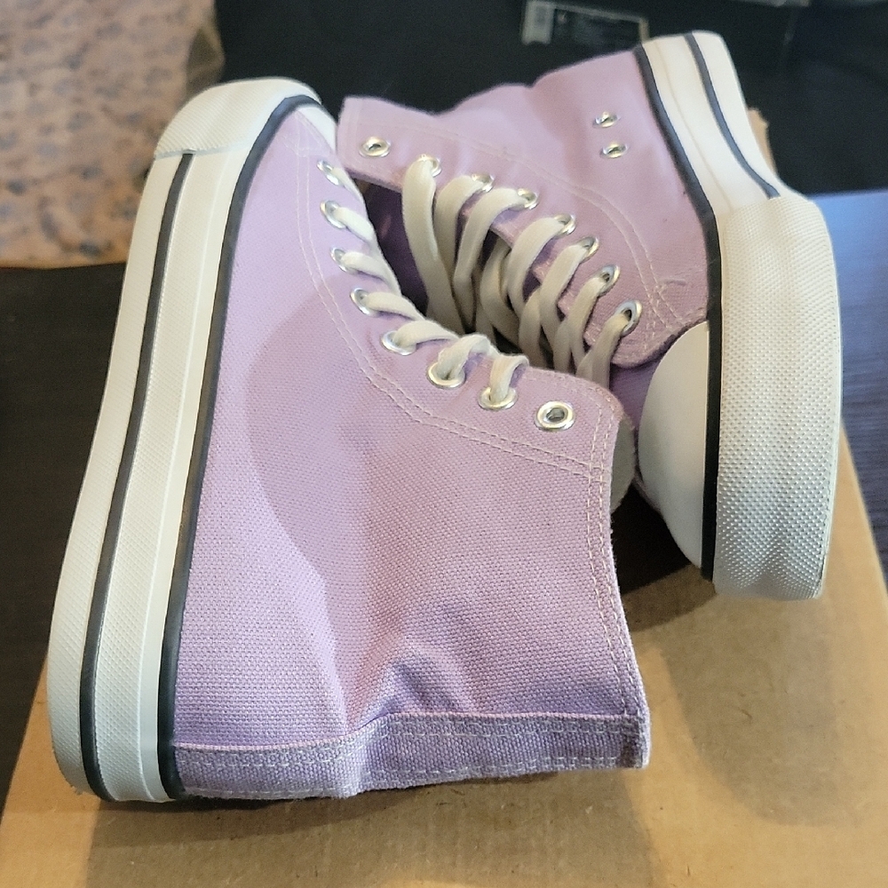 Purple Canvas High-Top Sneakers Womens 6 Boys 4.5 EUC - Picture 7 of 10